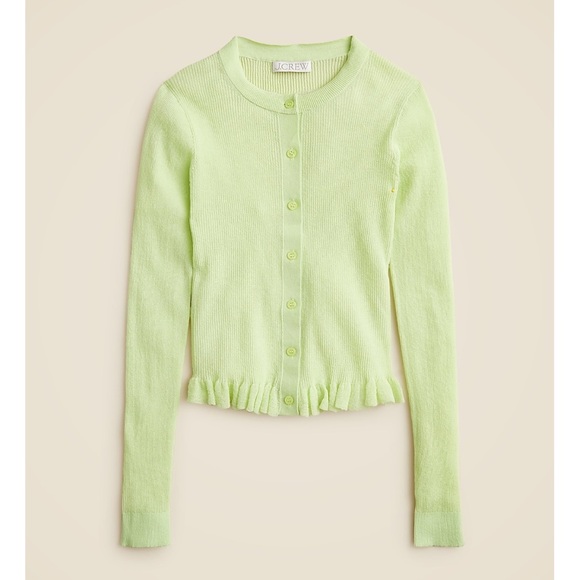 J. Crew Sweaters - J. CREW Ruffle Trim Cotton Gauze Cardigan Soft Lettuce Green NWT Size M